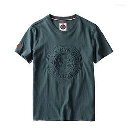 Men's T Shirts Summer 2023 Retro Cotton Embossed Letter Pattern Sanding Comfortable All-Match Round Neck Casual Short-Sleeved T-shirt