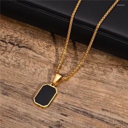 Pendant Necklaces LETAPI Fashion Gold Silver Colour Stainless Steel Square Rectangle Necklace Punk Vintage Geometric Jewellery For Men Gifts