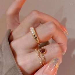 Wedding Rings Korean Simple Design Wavy Ring Set For Women Personality Temperament Mini Pearl Elegant Lovely Circle Gold Colour