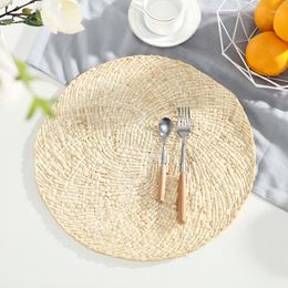 Table Mats Natural Corn Husk Placemats Hand-Woven Thick Thermals Insulation Pad Round Western Food Cups And Plates Bowl