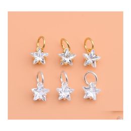 Charms Sterling Sier Diamond Zircon Accessories Mini Small Star Pentagram Pendant Bracelet Necklace Creative Handmade Drop Delivery Otslx