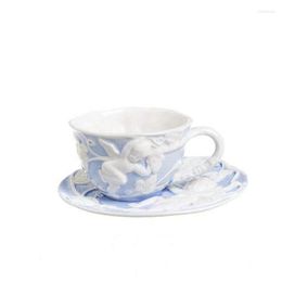 Cups Saucers Vintage Blue Relief Angel Coffee And Tea Cup Set Embossed Craft Cherubs Hand-painted Ceramic Afternoon Teapot