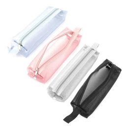 Storage Bags MPRINCE Pencil Case Large Capacity Simple Transparent Mesh Stationery Bag For Students
