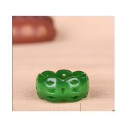 Cluster Rings Green Jade Ring Crafts Jewellery Chinese Carved Fashion Natural Amet Jadeite Charm Gifts Drop Delivery Dhdoh