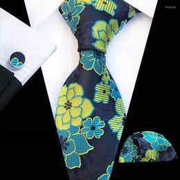 Bow Ties Design Fashion Business Men's Tie Set Wedding Green Navy Necktie Mens Silk Classic Hankerchief Cufflinks