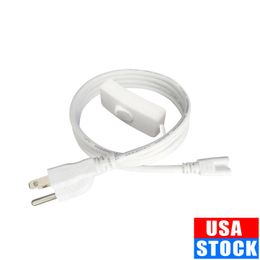 US Plug Switch Cable For T5 LED Tube T8 Power Charging Wire Connection Wire ON/OFF Connector Home Decor 1FT 2FT 3.3FT 4FT 5FT 6FT 6.6 FT 100Pcs/Lot Crestech