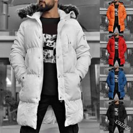 Men's Down Faux Fur Hooded Parka Coat Slim Fit Zipper Padded Jacket Winter Warm Thickening Windbreaker Overcoat Plus Size