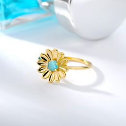 Wedding Rings Opal Sunflower For Women Girls Gold Colour Stainless Steel Flower Female Engagement Ring Finger Jewellery