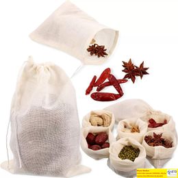 100 Pieces Reusable Drawstring Soup Muslin Straining Cheesecloth Soups Gravy Broth Brew Stew Pouch for Coffee Tea Bone Broth