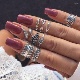 Wedding Rings 7Pcs Simple Flower Geometric Feather Charm For Women Punk Fashion Boho Joint Finger Set Jewellery Accessories
