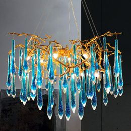 Pendant Lamps Creative Art Copper Branch Chandeliers With Drips Luxurious Brass Twig Lighting Fixture For Living RoomPendant