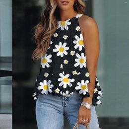 Women's Tanks Black Long Layering Women Camisole Shirt Elegant Floral Print Tops Sleeveless Tank Top Pleated Compression