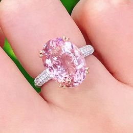 Cluster Rings 925 Sterling Silver Sparkling Oval Pink High Quality Rubellite Diamond Wedding Ring For Women Fine Jewelry Anniversary Gift