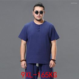 Men's T Shirts Men Large Size Clothes Store Costume Linen Crop Top Male 8XL 7XL 9XL Cotton Blue Shirt Tshirt Plus Short Sleeve