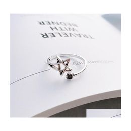 Band Rings Fashion Jewelry S925 Sterling Sliver Ring Cat Vintage Hollow Star Open Finger Drop Delivery Dhmc9