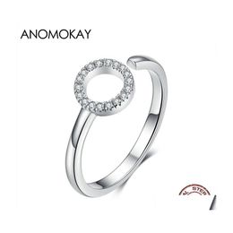 Cluster Rings Anomokay Fll Zircon Round Simple Adjustable Finger For Women Sterling 925 Sier Geometric Size Circle Ring Drop Deliver Dh8Hv