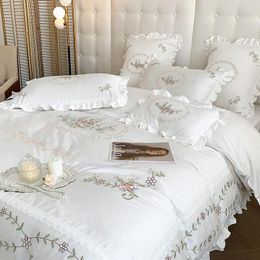 Bedding Sets Luxury 1000TC Egyptian Cotton Set Elegant Embroidery Duvet Cover With Bed Sheet Pillowcases Linen 2 Person