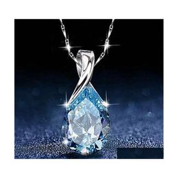 Pendant Necklaces Simple And Generous Blue Crystal Topaz Necklace Niche Design Clavicle Chain Diamond For Girlfriend Birthday Drop D Dhvuo