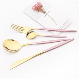 Dinnerware Sets 4pcs Pink Gold Tableware Set Stainless Steel Cutlety Knife Fork Spoon Kitchen Wedding Flatware Dinner Silverware