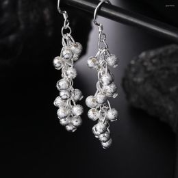 Hoop Earrings LINJING Jewelry 925 Sterling Silver Earring Fashion Woman Frosted Grape Beads Drop Gifts