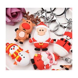 Party Favour Soft Pvc Christmas Keychain Pendant Key Holder Charm Santa Claus Xmas Tree Snowman Elk Hanging Pendants Holiday Decorati Dhxr5