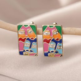 Hoop Earrings Gothic Enamel For Women Square Face Zircon Party Ear Ring Vintage Jewellery Brinco Gift