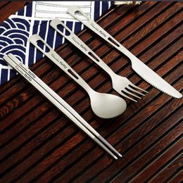 Dinnerware Sets Titanium Flatware Knife Fork Spoon Set Lightweight Ti Camping Utility Cutlery With Carrying Bag For Traveling Picnic Hiking