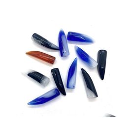 Charms Natural Stone Black Agate Pendants 10X37Mm Peppershaped Jewellery Diy Making Necklace Accessory Wolf Tooth Shape Red Drop Deliv Ot6Uf