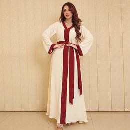 Ethnic Clothing XITALI Casual Abaya Dress For Women Fashion Color Block Europe And America Middle East Dubai Arabic Muslim Clothes 2023