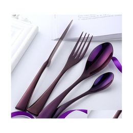 Flatware Sets Black Cutlery Knife Fork Set Stainless Steel Western Tableware Steak Knives Forks Spoons Dinnerware Set4Pcflatware Dro Dhlph
