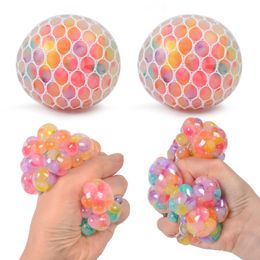 6.0CM Squishy Ball Fidget Toy Rainbow Water Beads Mesh Squish Grape Ball Anti Stress Squeeze Balls Stress Relief Decompression Toys Anxiety Reliever
