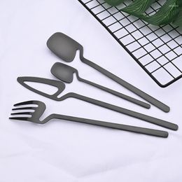 Dinnerware Sets 4Pcs Black Matte Cutlery Set 304 Stainless Steel Gold Knife Fork Spoon Dinner Kitchen Flatware Tableware