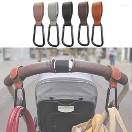 Stroller Parts 1/2pcs PU Leather Baby Bag Hook Pram 360 Degree Rotatable Aluminium Alloy Carabiner For Hanging Diaper Bags Accessories