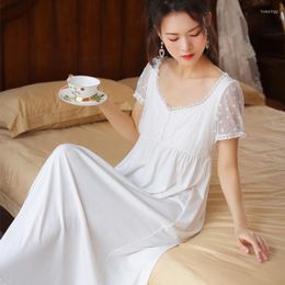 Women's Sleepwear White Lace Sleep Wear Night Dress Women Cotton Fairy Princess Peignoir Vintage Victorian Nightgown Romantic Loungewear