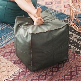 Pillow Moroccan PU Leather Pouffe Simple Sofa Ottoman Footstool Large Square 45 45cm Artificial Unstuffed