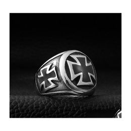 Cluster Rings Creative Design Classic Punk High Quality Metal Templars Knights Cross Ring Men Religious Style Rock Biker Jewelry Gif Dh2Ve