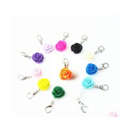 Charms 120Pcs Mix 12 Colors Rose Flowers Dangle Hanging Diy Bracelet Necklace Jewelry Accessory Lobster Clasp Floating 2234 Drop Del Dhm6S