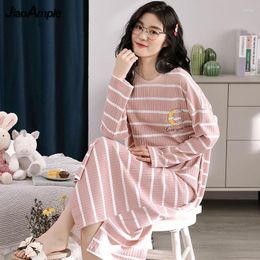 Women's Sleepwear Cotton Nightdress Women's Spring Autumn Long-sleeved Loose Striped Pijamas Female Cute Nightgowns Nightwear