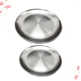 Plates 2pcs Stainless Steel Plate Useful Thickened Round Barbecue Cake For Restaurant