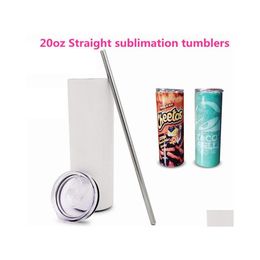 Tumblers 50Pcs/Carton Dhs Stock 20Oz Diy Sublimation Straight Tumbler With Metal St Rubber Coaster And Brush Doubel Wall Cup Drop De Dh3Nm