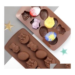 Baking Moulds Easter Chocolate Mold Rabbit Egg Shapes Fondant Molds Jelly And Candy 3D Diy Tools Drop Delivery Home Garden Kitchen D Dhsof
