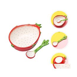 Bowls Lovely Dragon Fruit Design Ceramic Bowl Kids Salad With Spoon Drop Delivery Home Garden Kitchen Dining Bar Dinnerware Dh7Qs