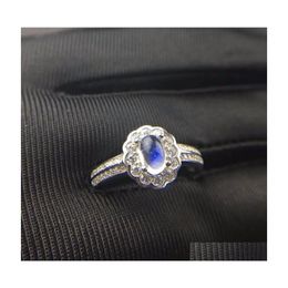 Cluster Rings Natural Blue Moonstone Ring Simple Style Shop Promotion 925 Sier 0.5Ct Drop Delivery Jewelry Dhy1M