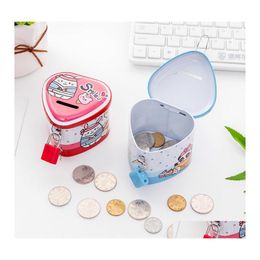 Storage Bottles Jars Cartoon Animals Money Box Tinplate Heart Shaped Piggy Bank With Lock Coin Collection For Kids Prizes 1 92Hc E Otbgt
