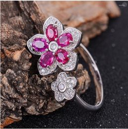 Cluster Rings Flower Ring Ruby Natural And Real 925 Sterling Silver Fine Jewelry Gem 3 4mm 5pcs