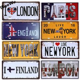 Vintage Metal Poster Home decor Worldwide Popular City License Plate Poster Vintage Wall Decor North America Metal Tin Sign Plaques Poster 15x30cm w01