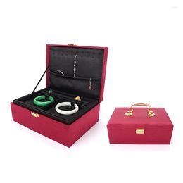 Jewellery Pouches Red Brushed Bracelet Storage Box Three-layer For Luxury Women Earring Necklace Ring Brooch Jewellery Organiser Portable