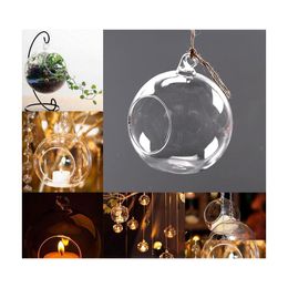 Candle Holders Clear Glass Hanging Candlestick Terrariums Tea Light Wedding Party Home Decor Drop Delivery Garden Dh0Ts