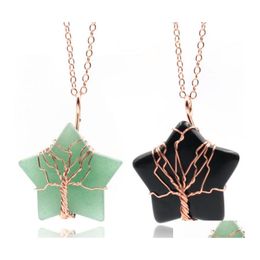 Pendant Necklaces Natural Healing Crystal Stars Charm Jewellery Rose Gold Tree Of Life Necklace For Women And Menpendant Drop Delive Otaef