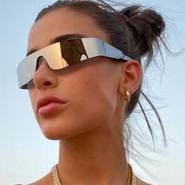 Sunglasses Flat Top Fashion Punk Women Y2K Sun Glasses Men Mirror One Piece Eyewear 2000S 90S Aesthetic Goggles